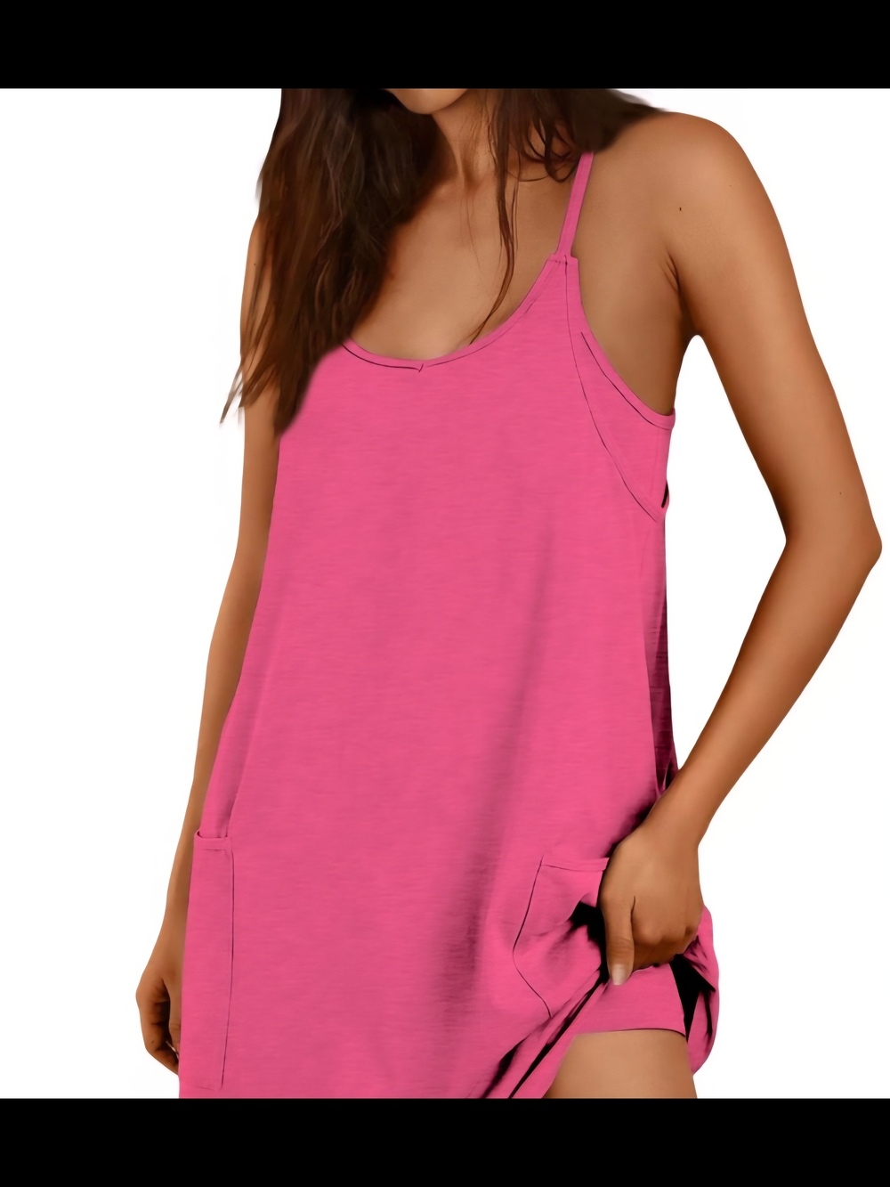 Pink Sleeveless Pocket Tank Dress